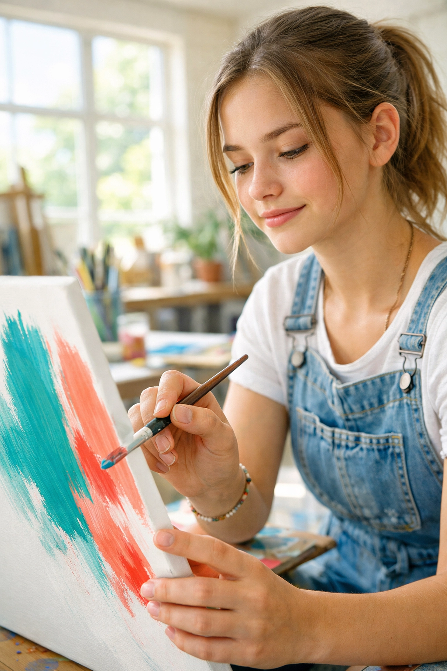 Teenage girl practicing art therapy in a supportive and therapeutic group home environment.