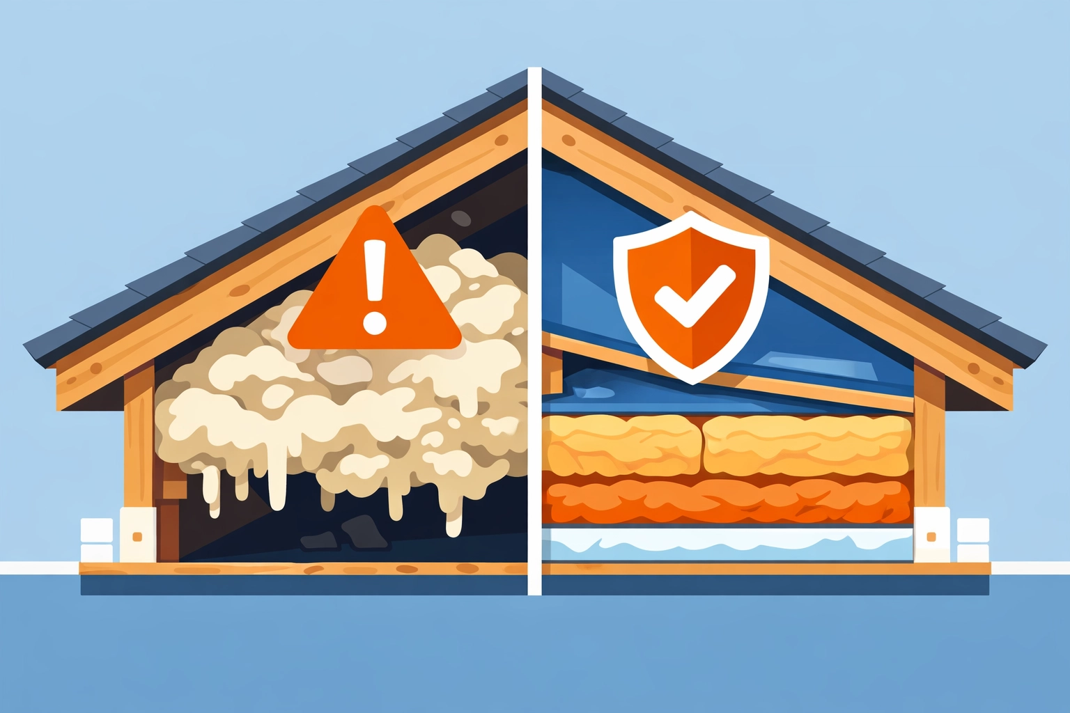 A comparison of risky spray foam versus safe, traditional breathable loft insulation.