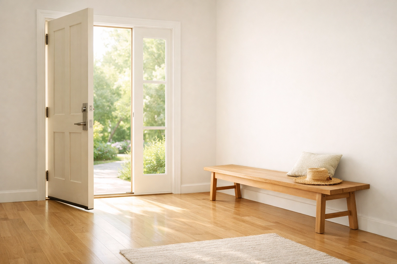 Bright entryway of a sober living home, symbolizing a fresh start and hopeful future in recovery.