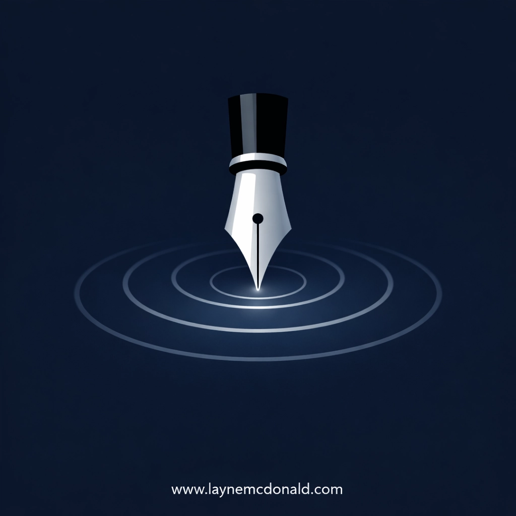 Fountain pen nib radiating light, representing the stewardship of a writer and the power of faith-based storytelling.
