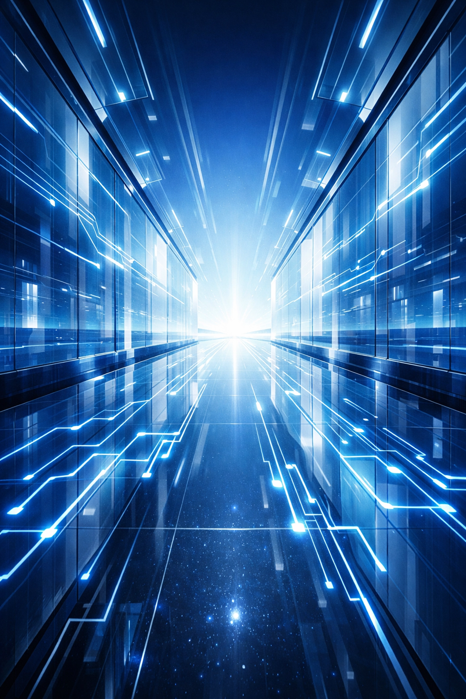 A futuristic corridor symbolizing a clear strategic path toward AI-first business growth and transformation.