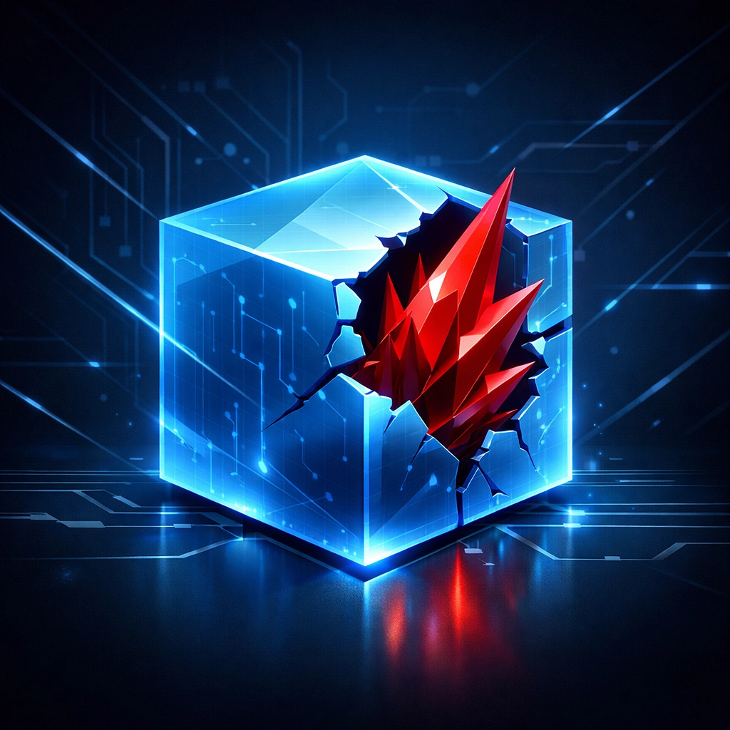 Visualizing a supply chain attack where a trusted software package contains hidden malicious code.