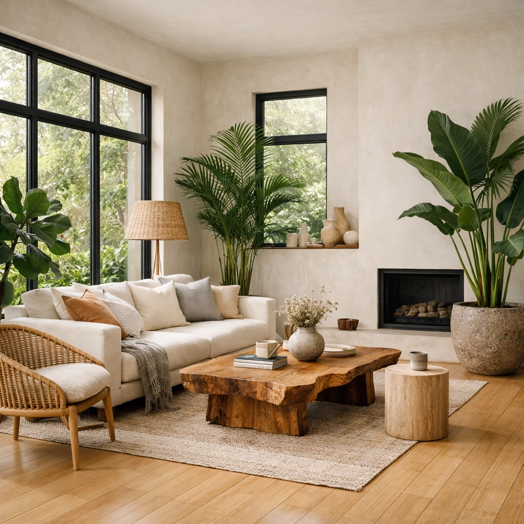 Energy-efficient Orlando living room remodel with bamboo flooring and sustainable green building materials.