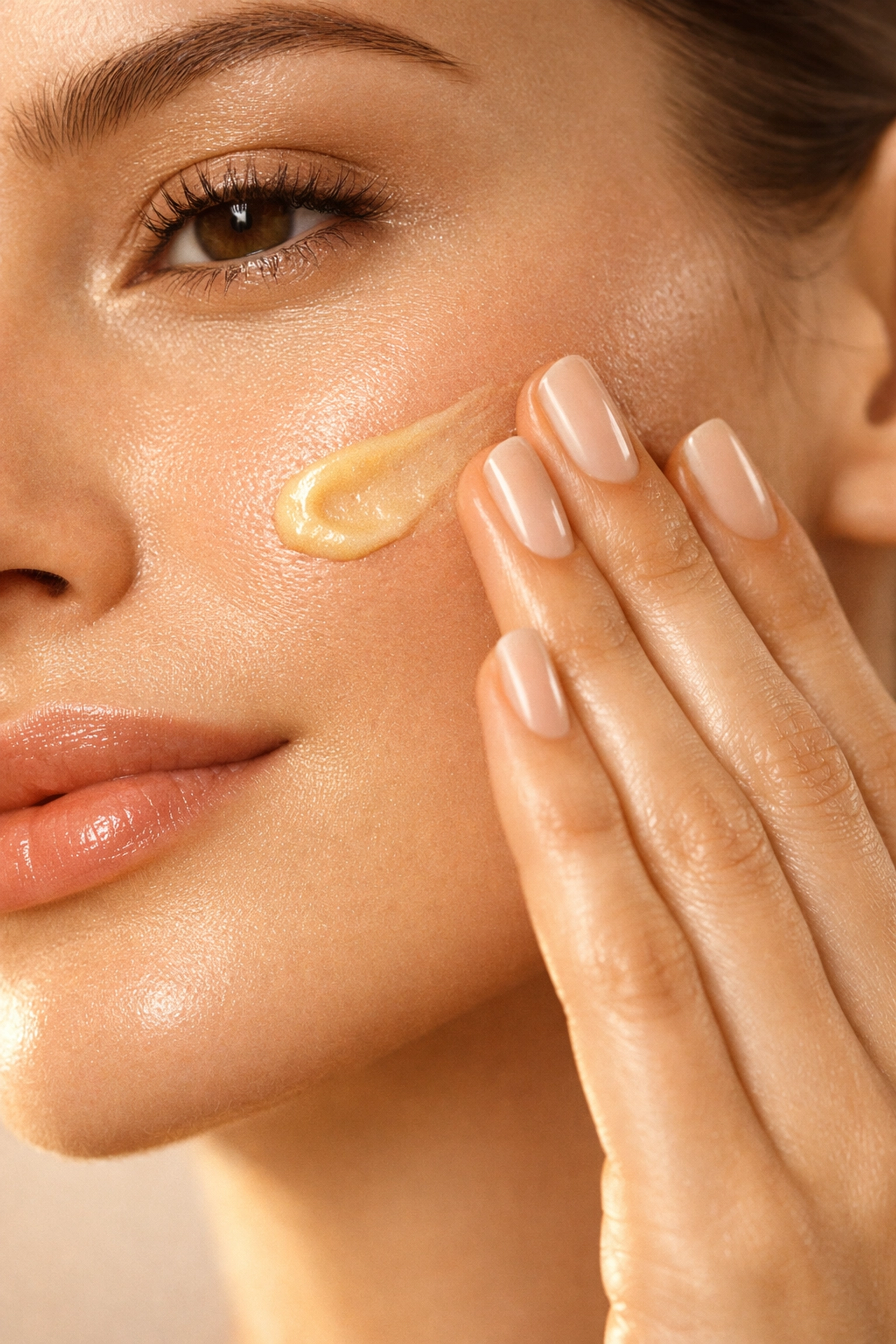 Applying ESK Ultimate A Gold anti-aging cream for sensitive skin with visible glow