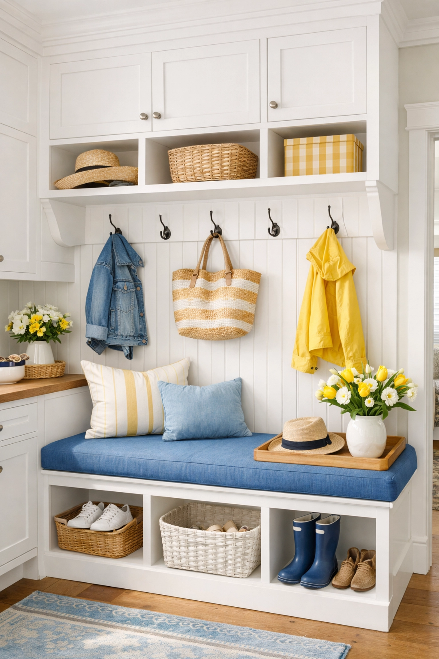 A bright and organized Stow home entryway showcasing the results of professional house cleaning services.