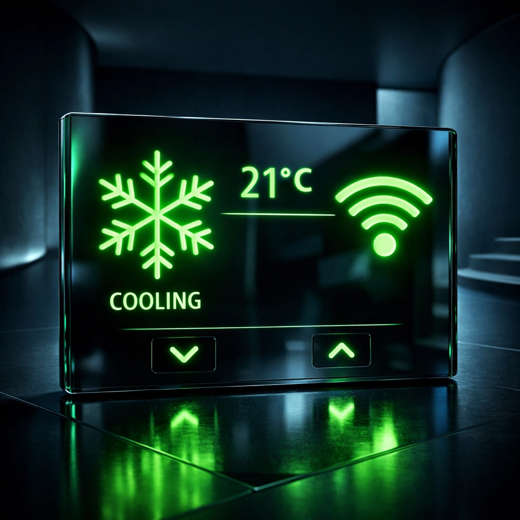 Digital climate control dashboard showing cooling and connectivity for San Diego service pros.