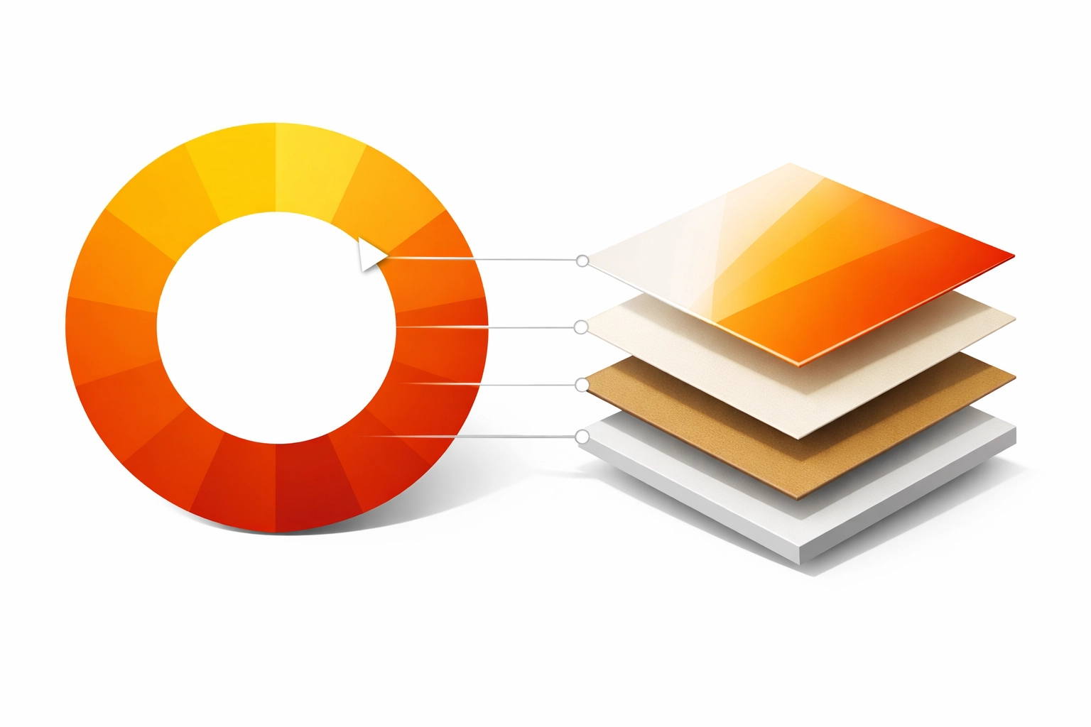 Illustration of a digital color wheel matching stacked print substrates for accurate RIP software calibration.