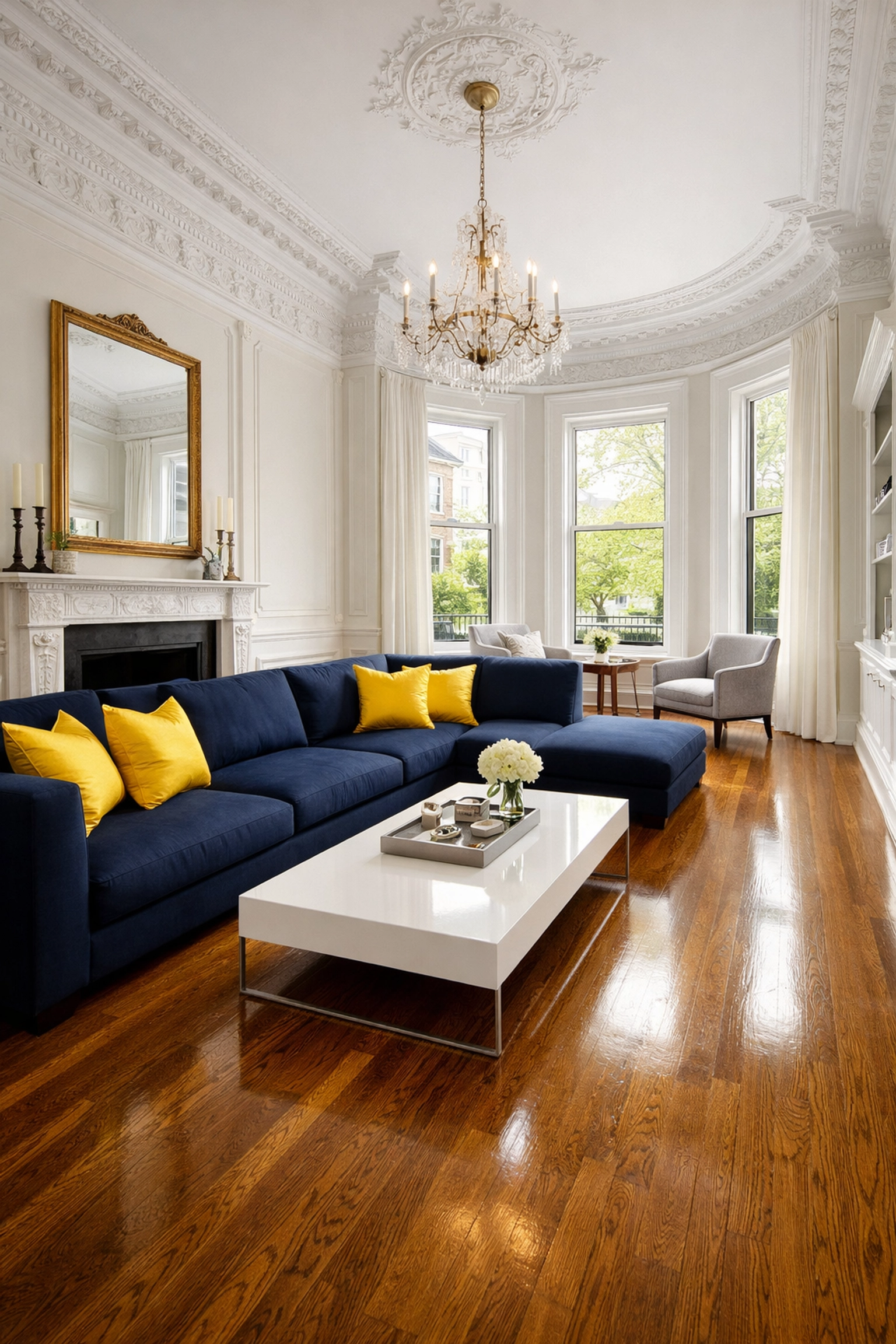 Spotless luxury living room after professional apartment cleaning in Boston Massachusetts.