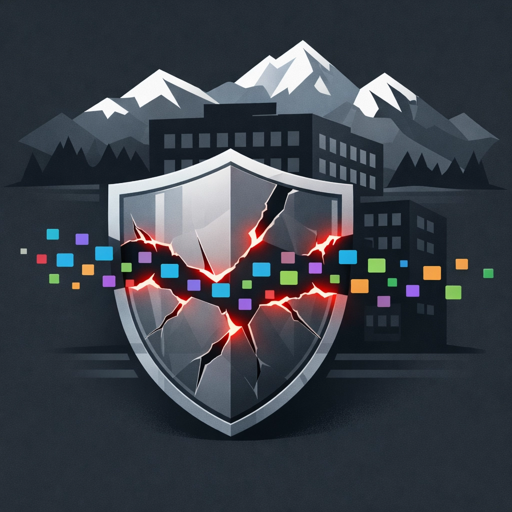 Cracked security shield illustrating data protection vulnerabilities in Montana