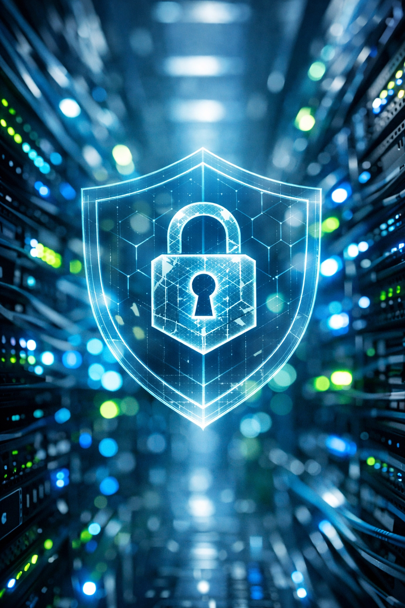 Secure Canadian server racks with a digital lock icon representing 99.99% uptime for Cloud PBX systems.