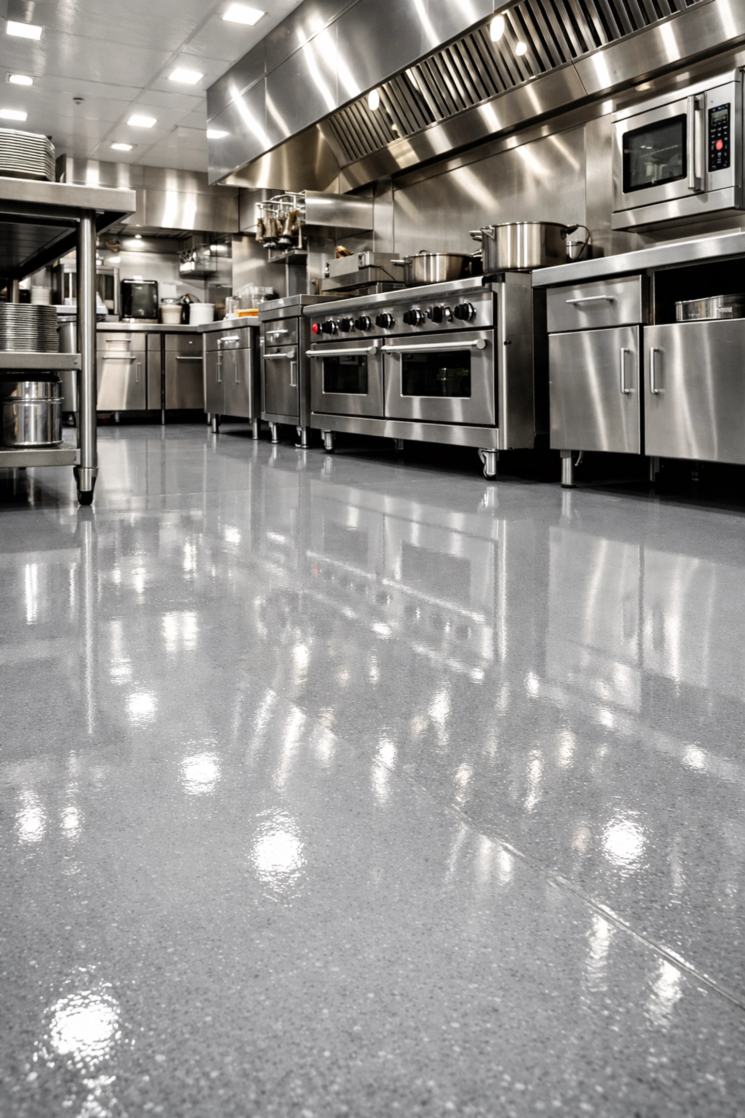Food-safe polyaspartic floor coating in Mississippi restaurant kitchen