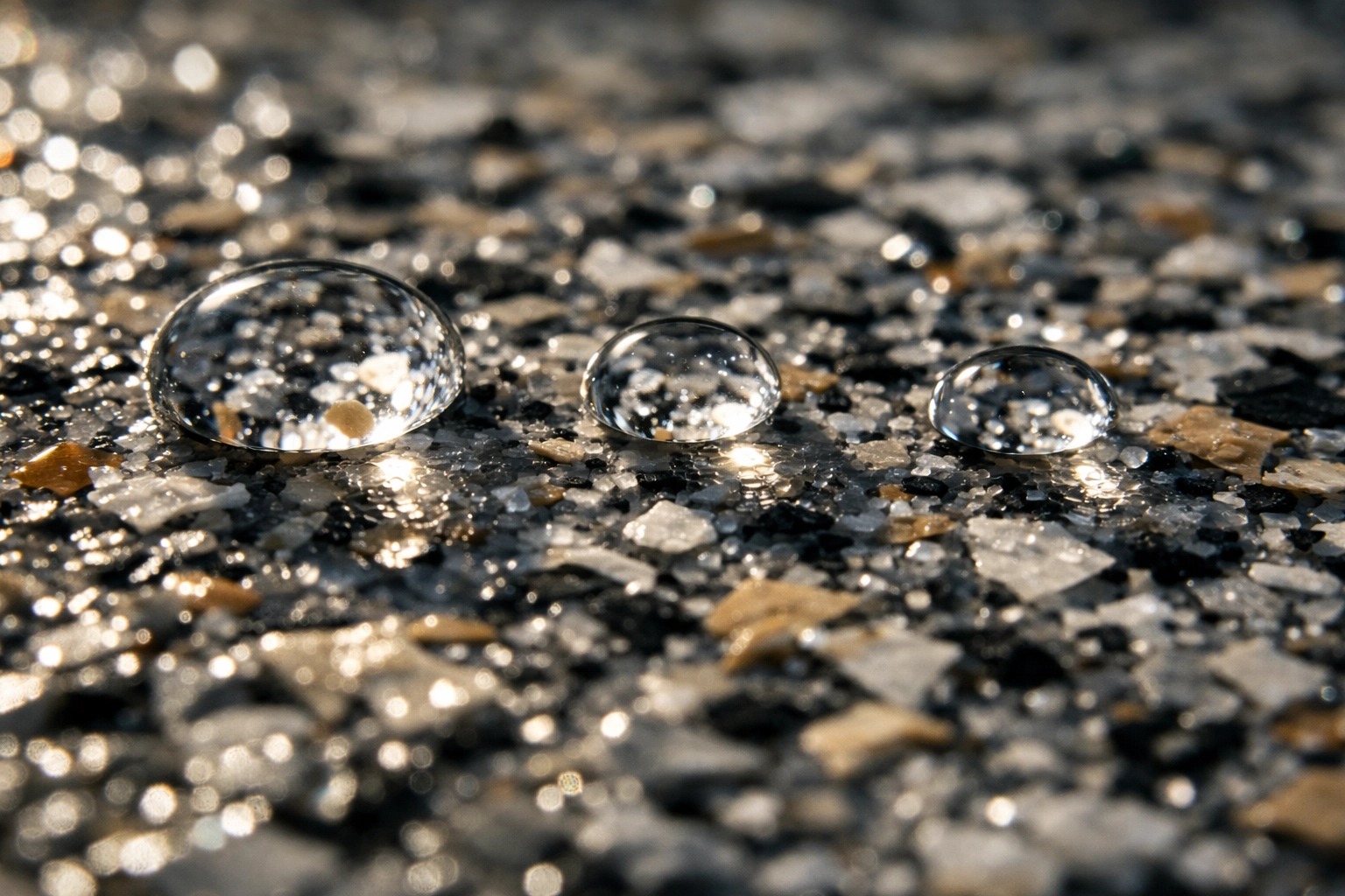 Slip-resistant orange peel texture on a Madison MS polymer flake floor with water beading.