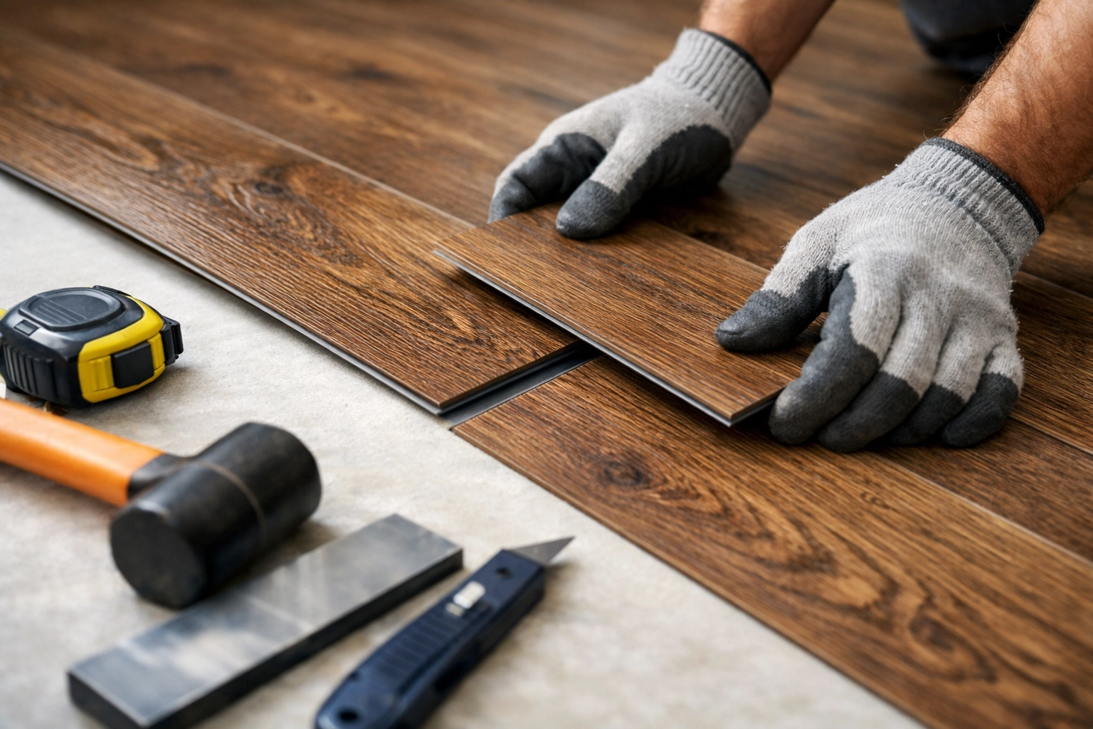 Professional luxury vinyl plank flooring installation in Orlando home showing quality materials