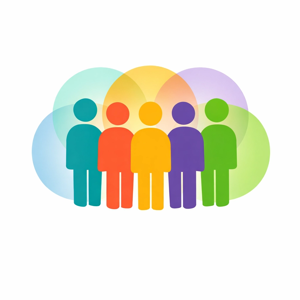 Diverse figures united in circle - Christian community and belonging in Elio