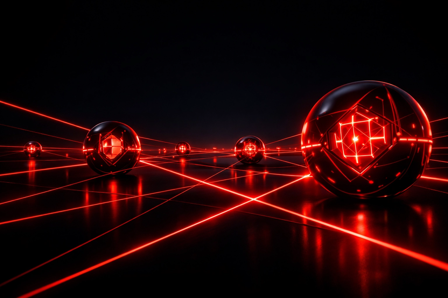 Interconnected red nodes representing a network of AI agents for intelligent customer communication.