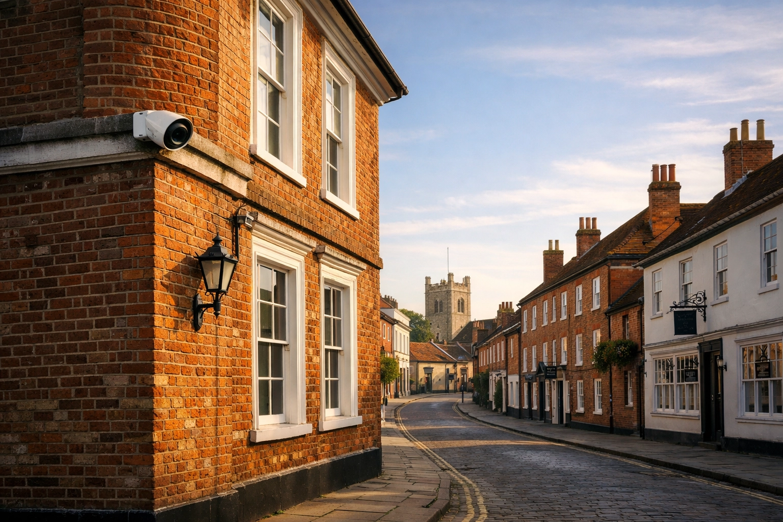 A discreet security camera installed on a historic Georgian building in central Farnham.
