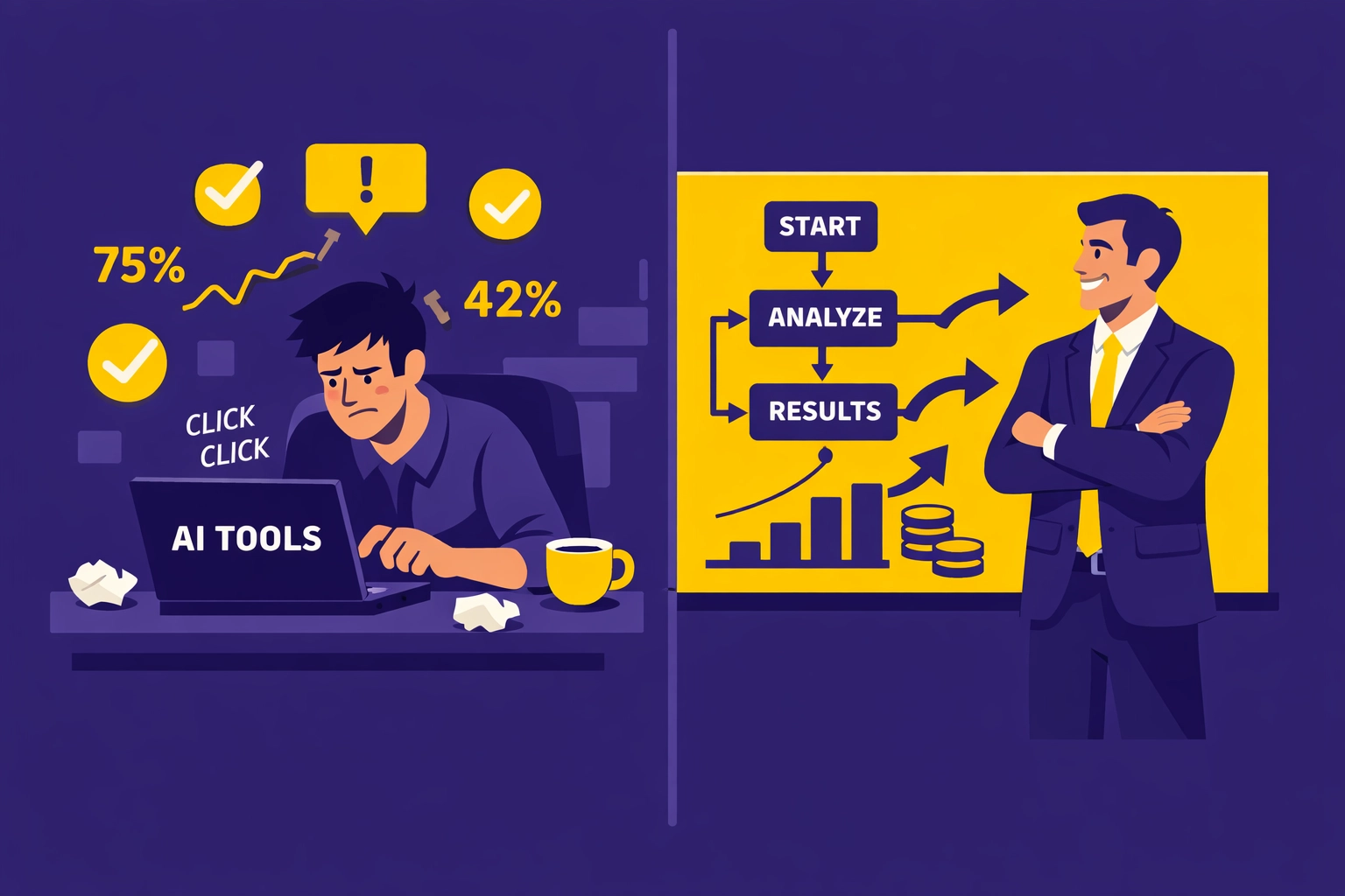Vergleich: Erzwungene KI-Tool-Nutzung versus strategische Prozessoptimierung im Unternehmen