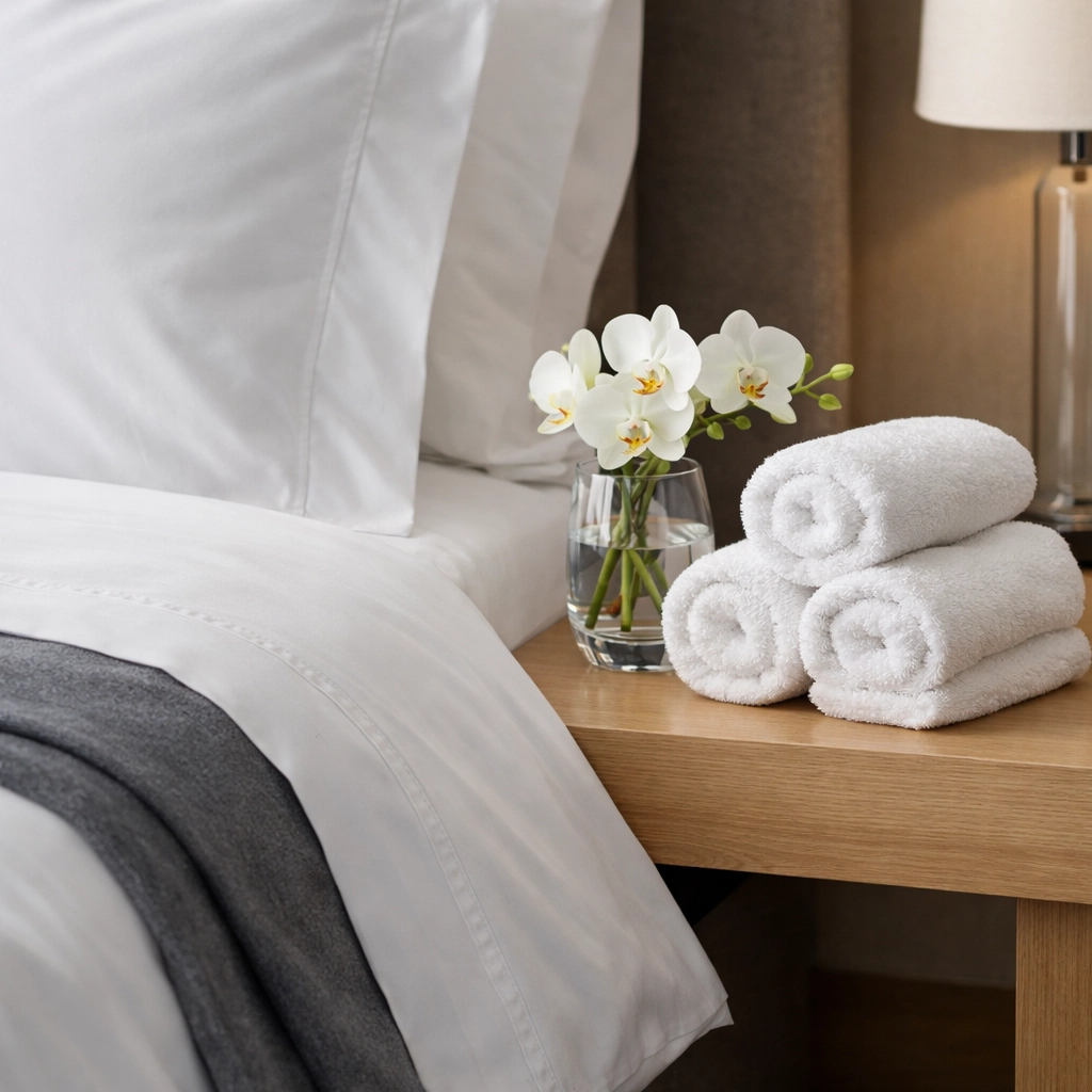 Professionally cleaned bedroom with crisp linens showing high Airbnb management standards in Vancouver.