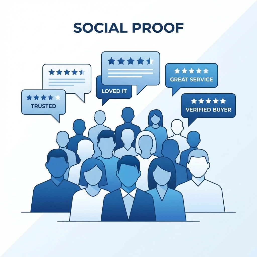 Vector graphic of user testimonials and star ratings, representing positive customer reviews and building social proof online