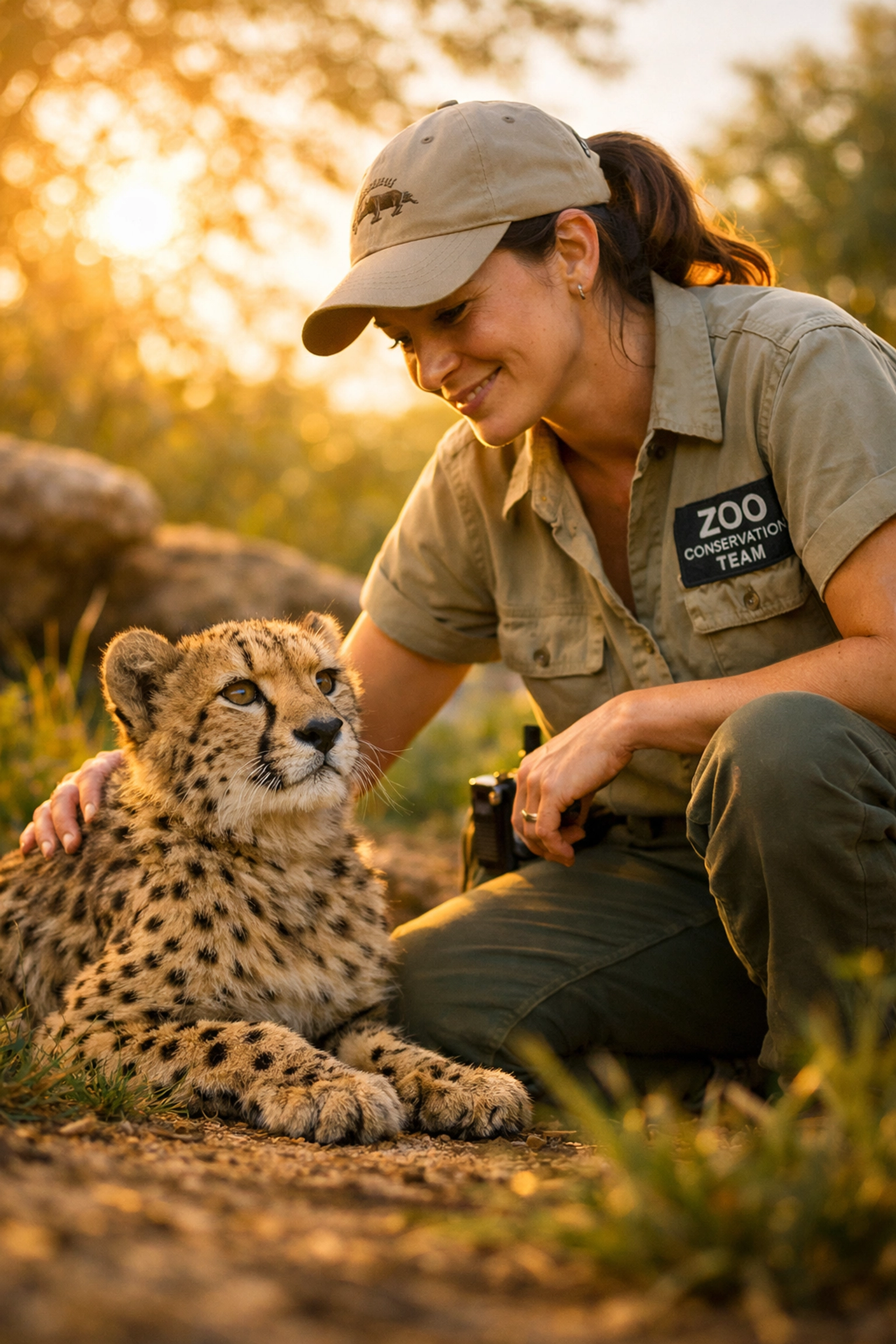 Zoo conservation team member caring for rescued animal in natural habitat