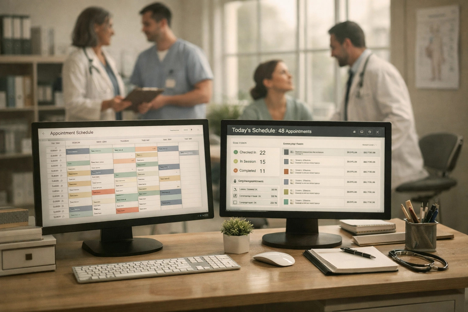 Well-organized healthcare practice with automated systems and collaborative team environment