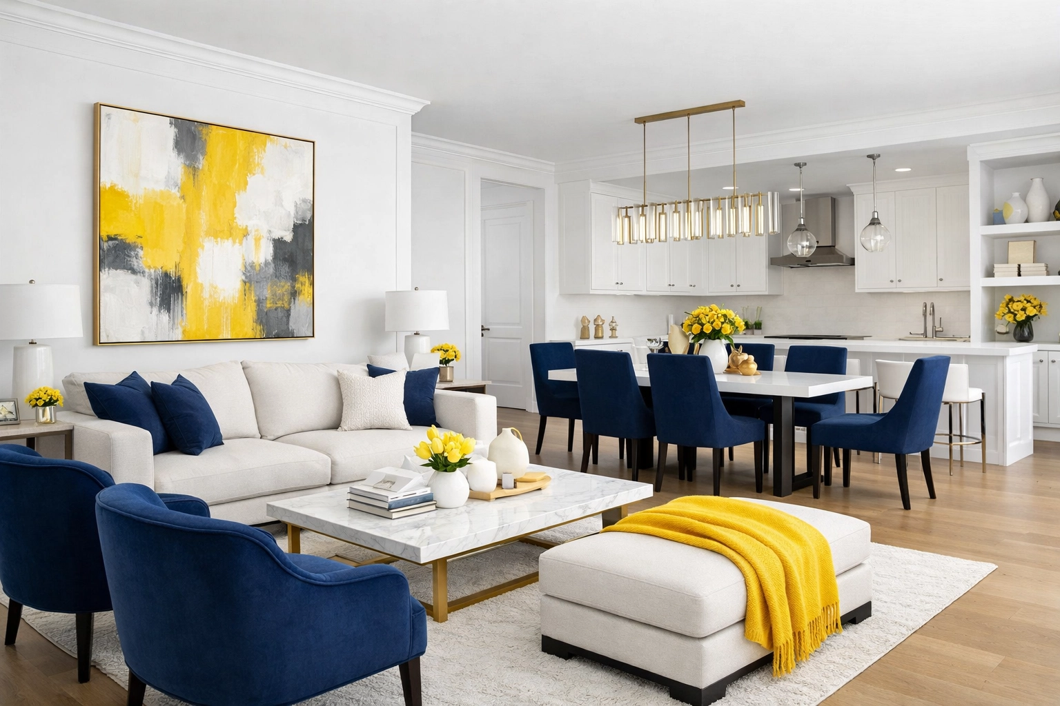 A perfectly organized open-concept living and dining area showcasing Worcester house cleaning results.