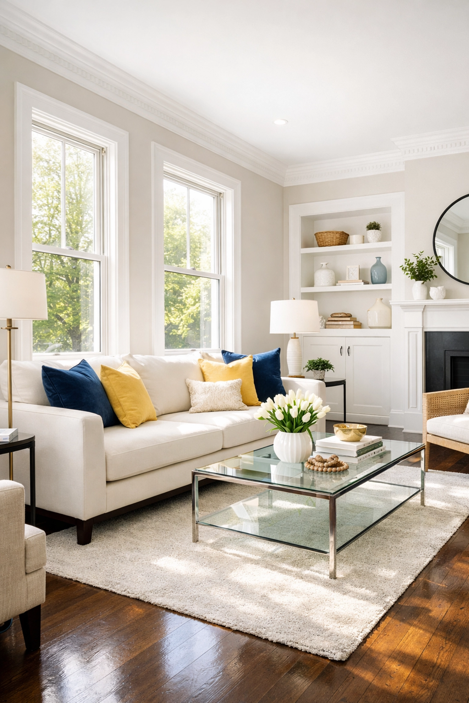 Sparkling East Cambridge living room with polished floors after a thorough Deep House Cleaning Cambridge MA.