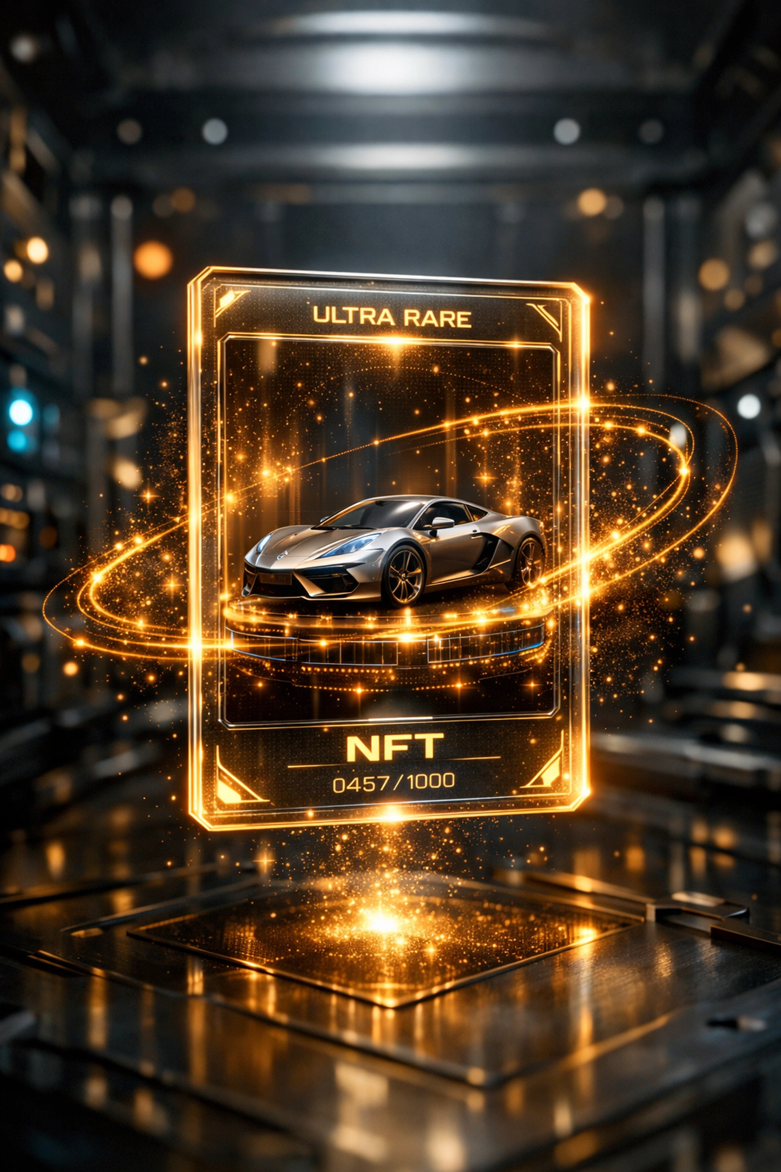 Secure holographic NFT receipt displaying a digital asset as proof of ownership on the blockchain