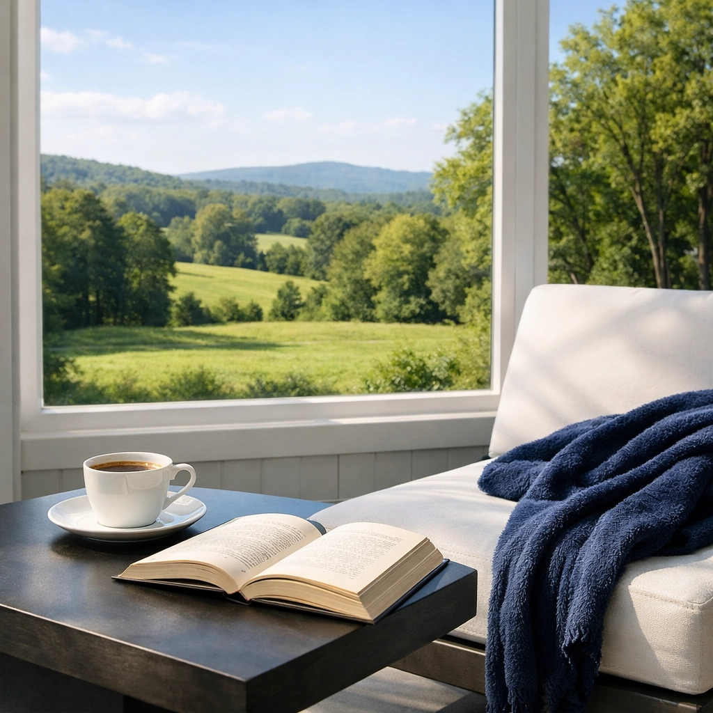 Clean and tidy sunroom in Wilbraham showcasing the benefits of recurring weekly house cleaning.