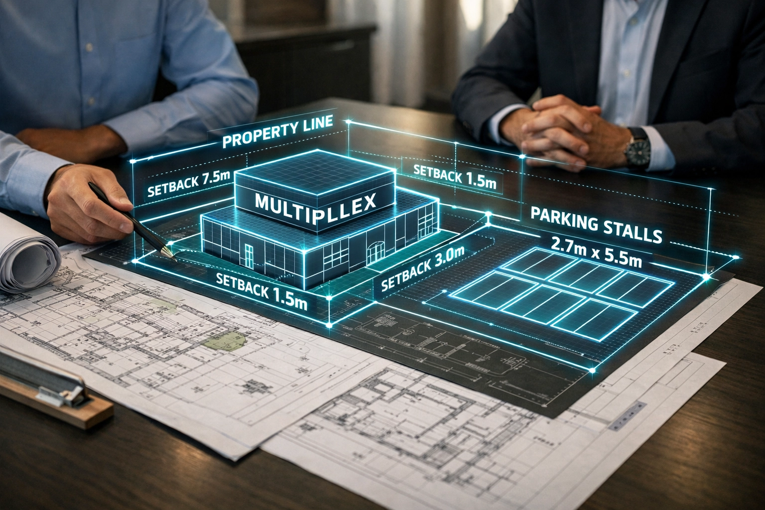 Detailed civil engineering site plan for an Ontario multiplex showing zoning setbacks and property boundaries.