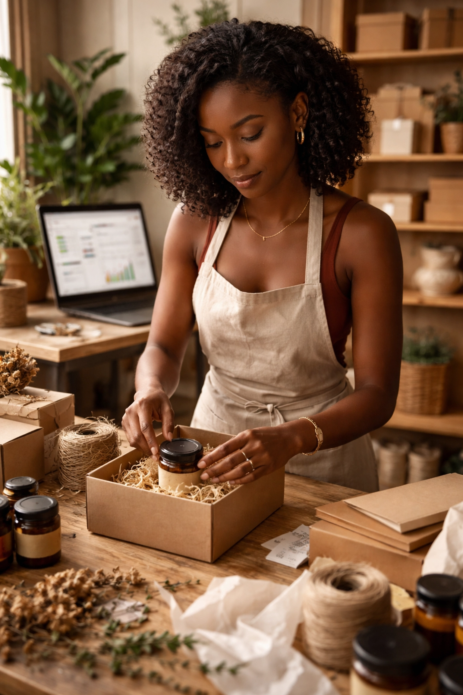 Banking on Our Future: Why the West's First Black-Owned Bank is a Win for All of Us Young Black woman entrepreneur packaging products in her workspace, representing Black business ownership