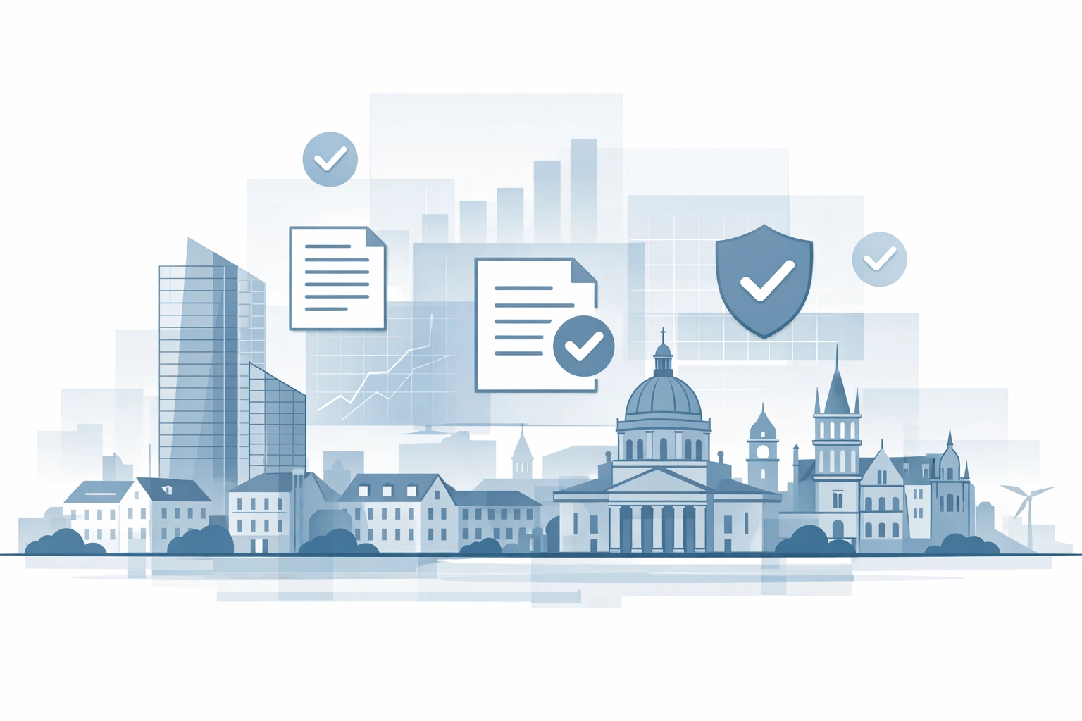 European cityscape representing CSRD regulatory compliance and sustainability frameworks