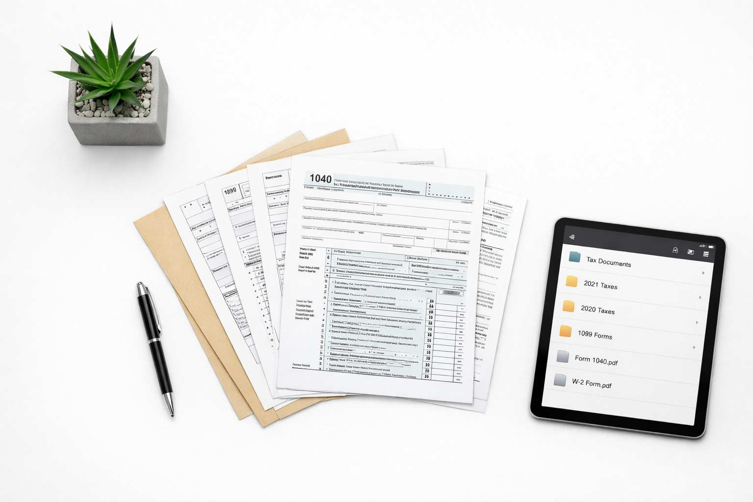 Organized tax documents and digital tablet for electronic filing and record management