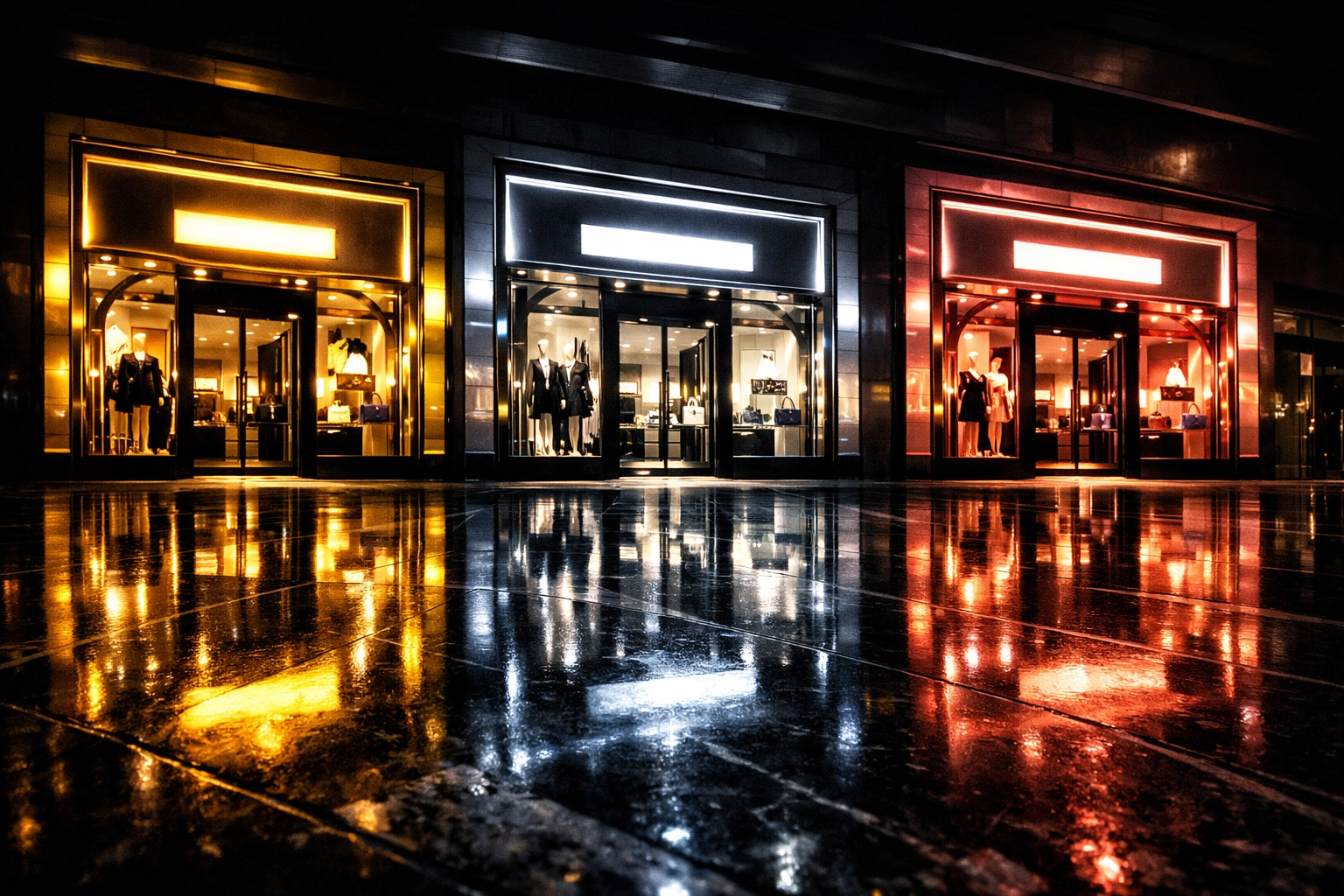 Three identical luxury boutiques showing template platform limitations vs custom website development