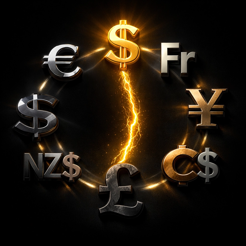 Currency strength visualization showing USD dominance over GBP and major forex pairs analysis