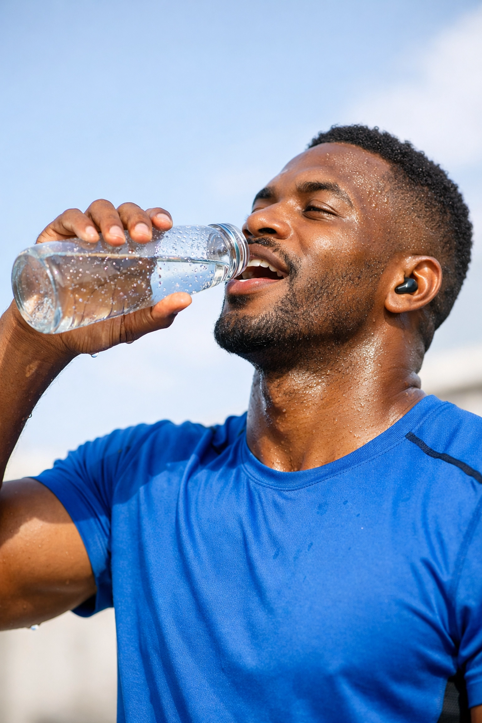 Man drinking water to maintain hydration and prevent energy crashes