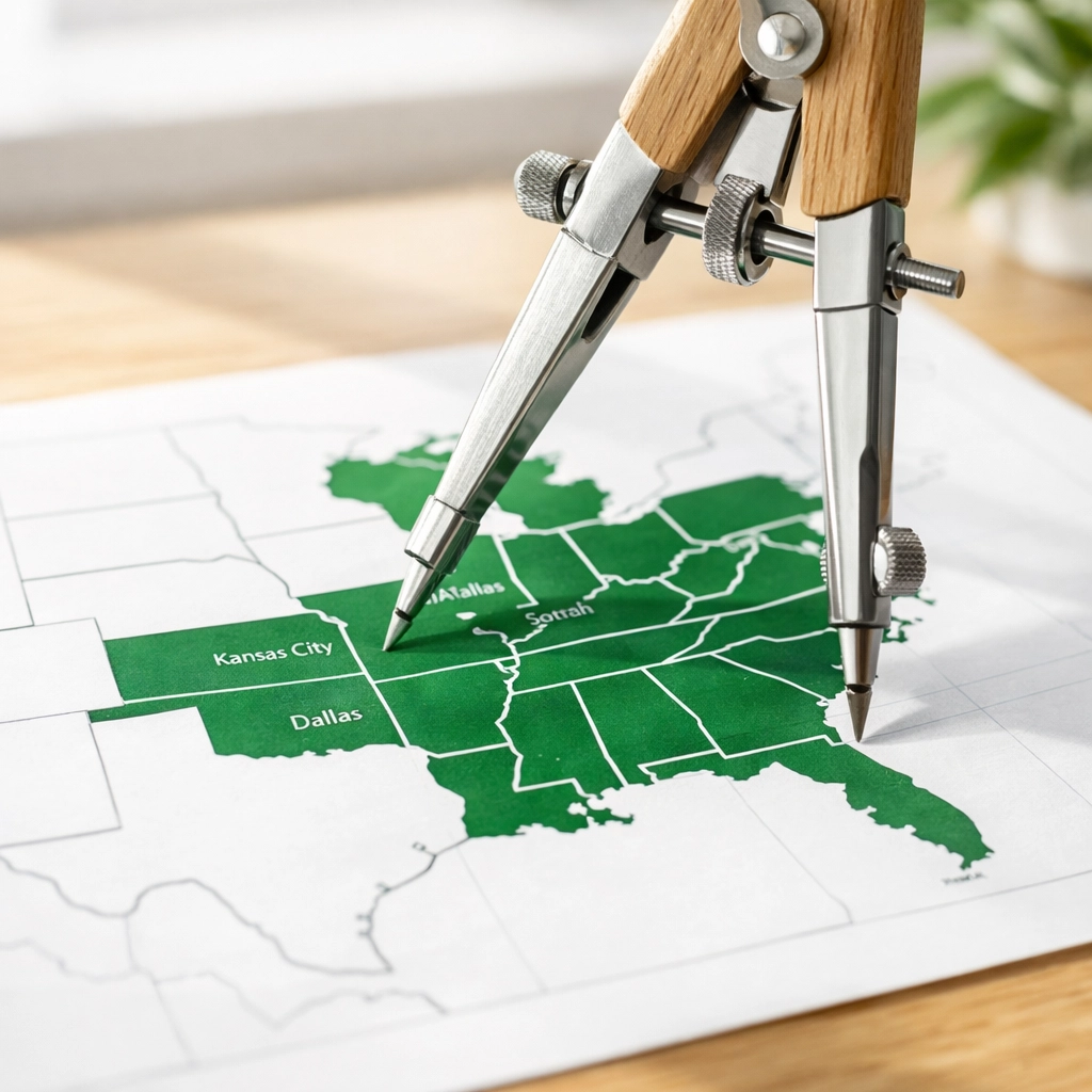 Wooden compass on a map highlighting the Midwest and Southern real estate Investor Belt for 2026.