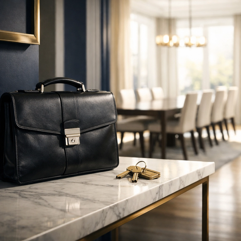 Organized home entryway and dining room reflecting the standards of professional cleaning.
