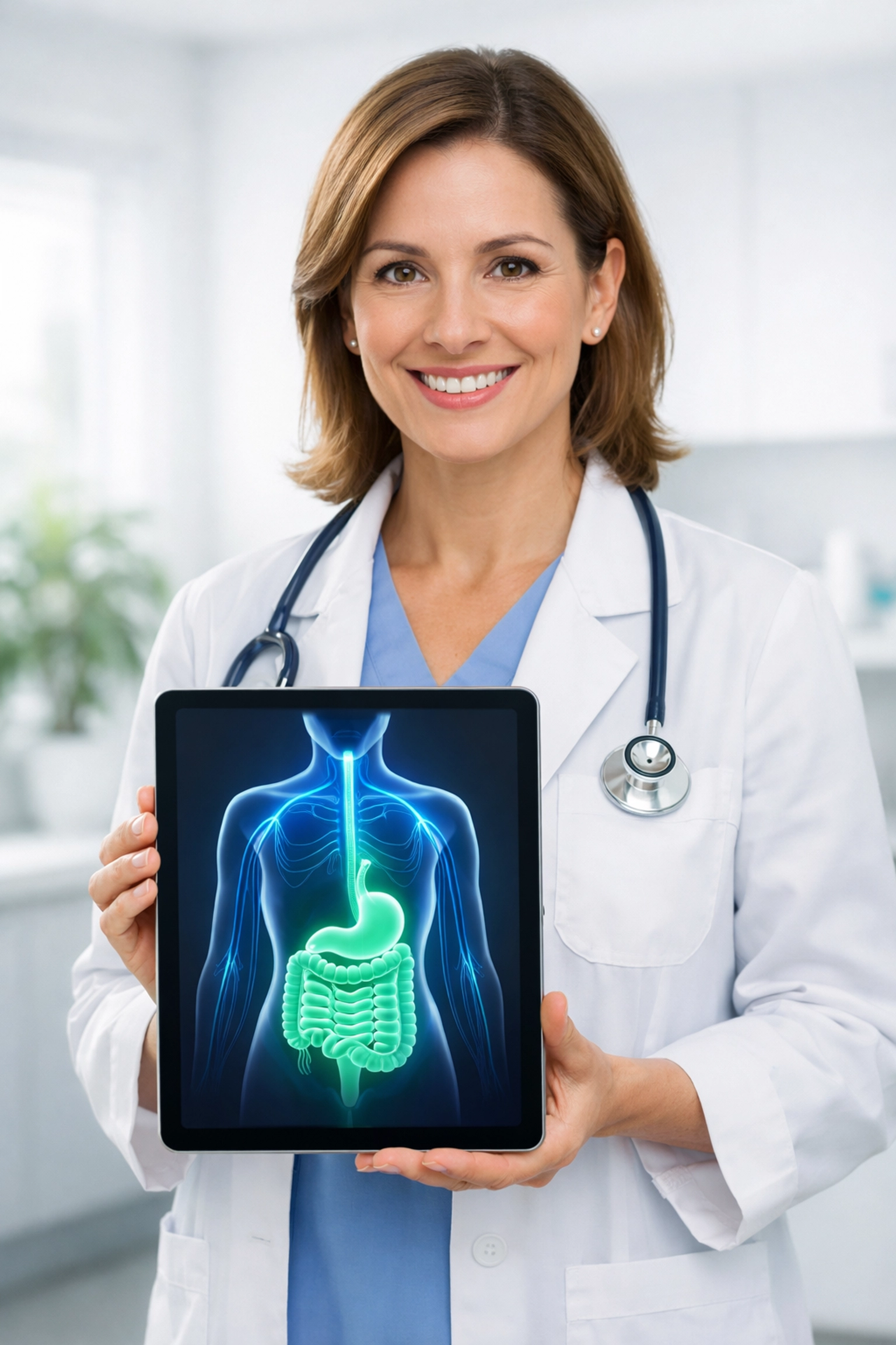 Healthcare provider explaining how GLP-1 weight loss injections interact with the body's digestive system.