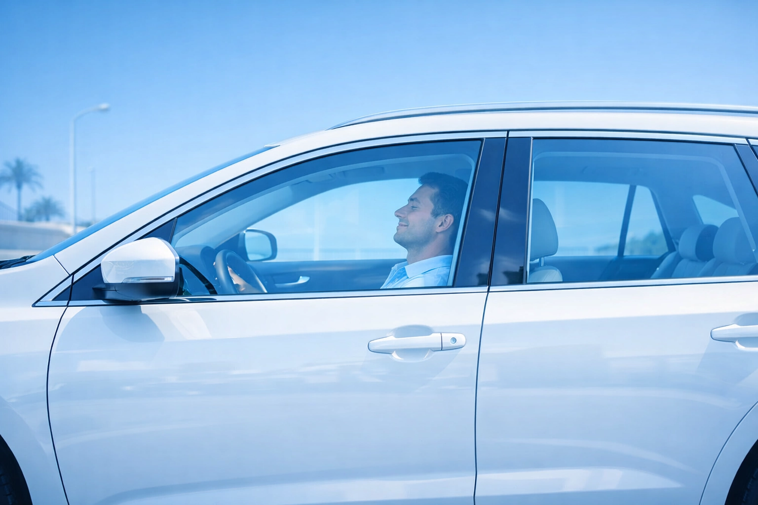 Comfortable driver enjoying a cool car interior thanks to reliable A/C repair in Lower Sackville.
