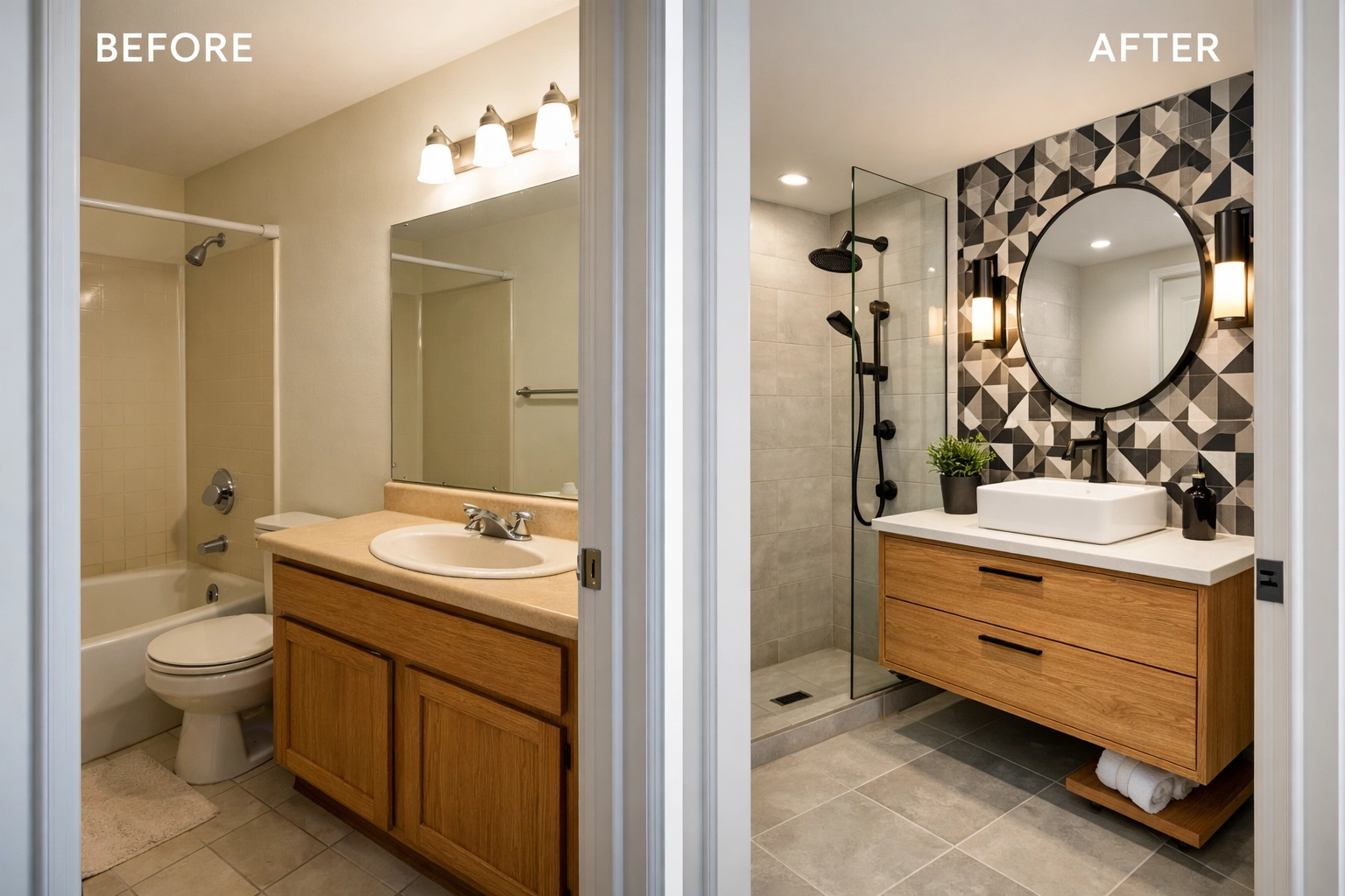 Renovated Orlando bathroom with floating vanity and modern fixtures increasing home value