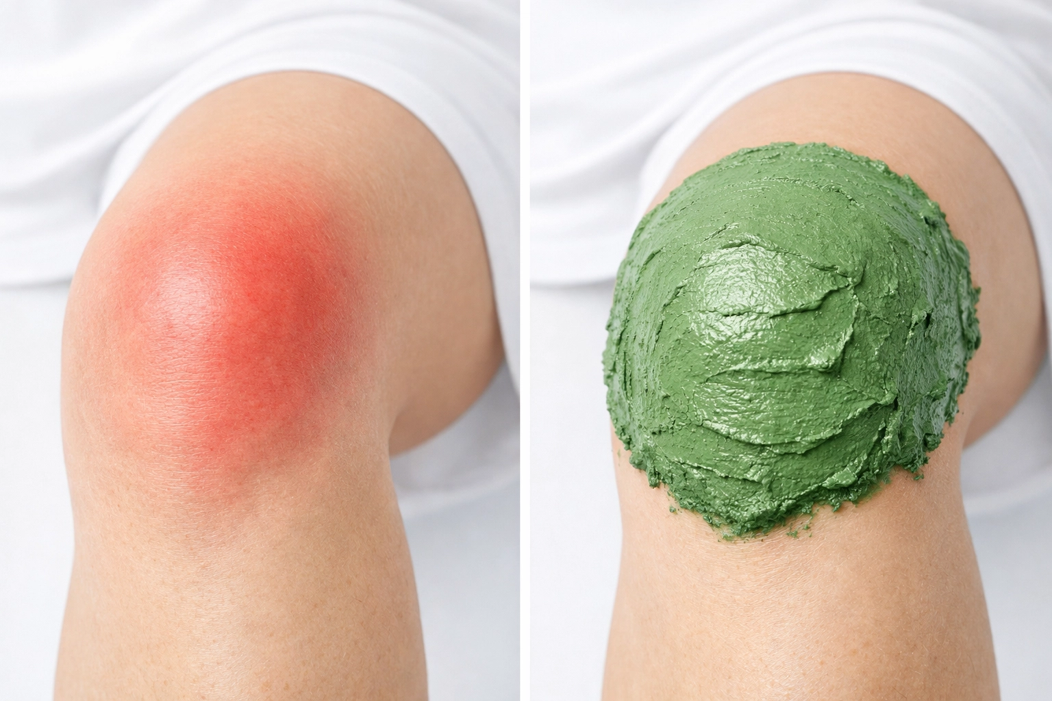 Healing clay on athlete's knee reducing inflammation better than tiger balm