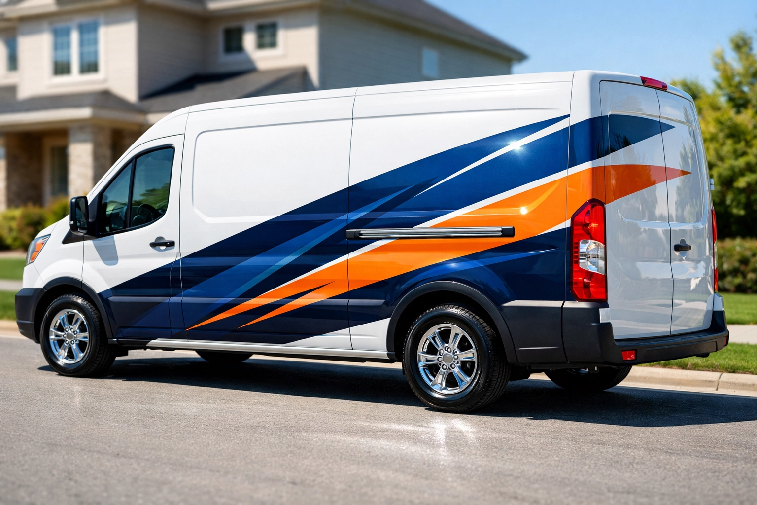 White service van with a custom partial vehicle wrap for mobile business advertising.