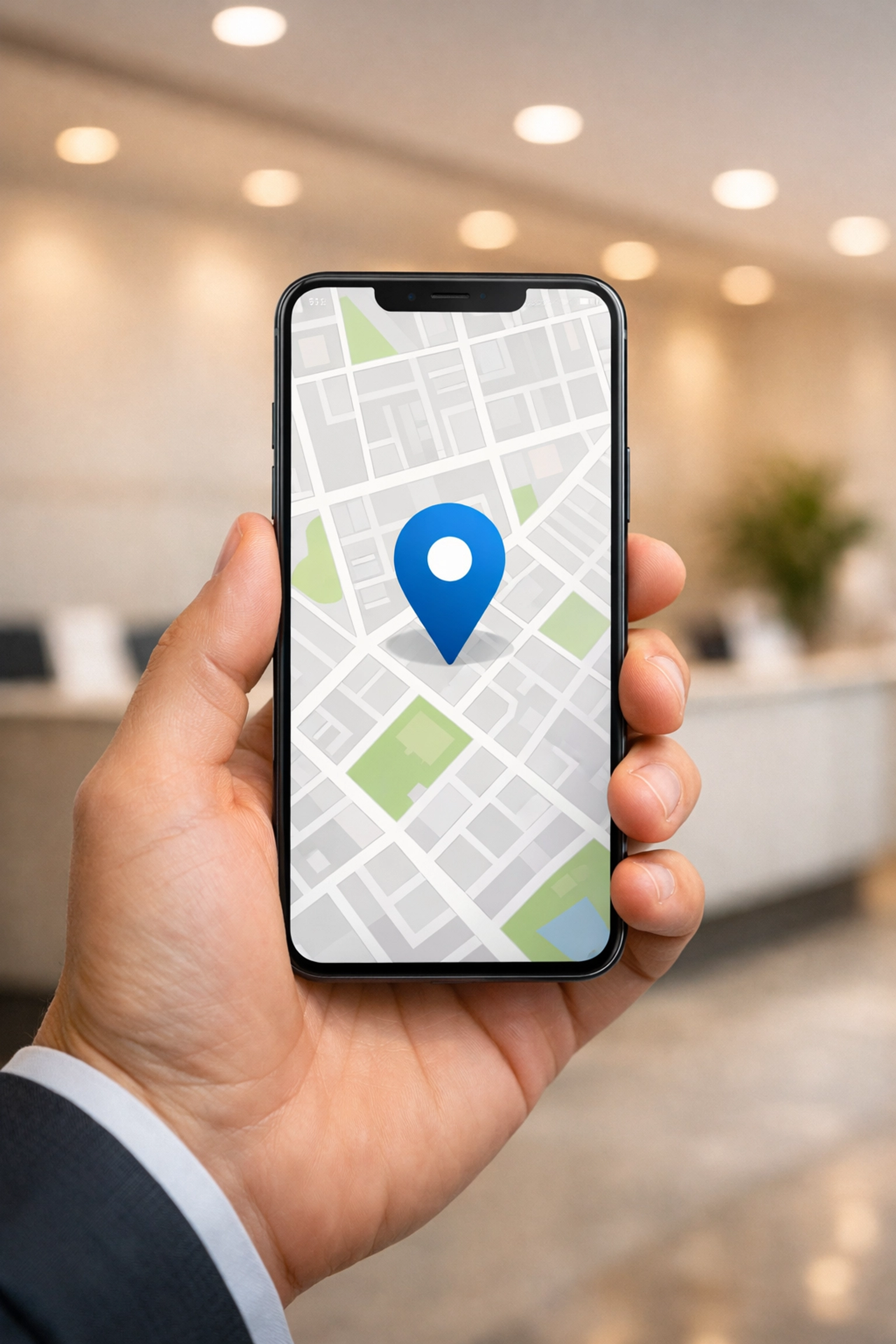 Smartphone showing a map location pin for local SEO and mobile-friendly chiropractic search results.