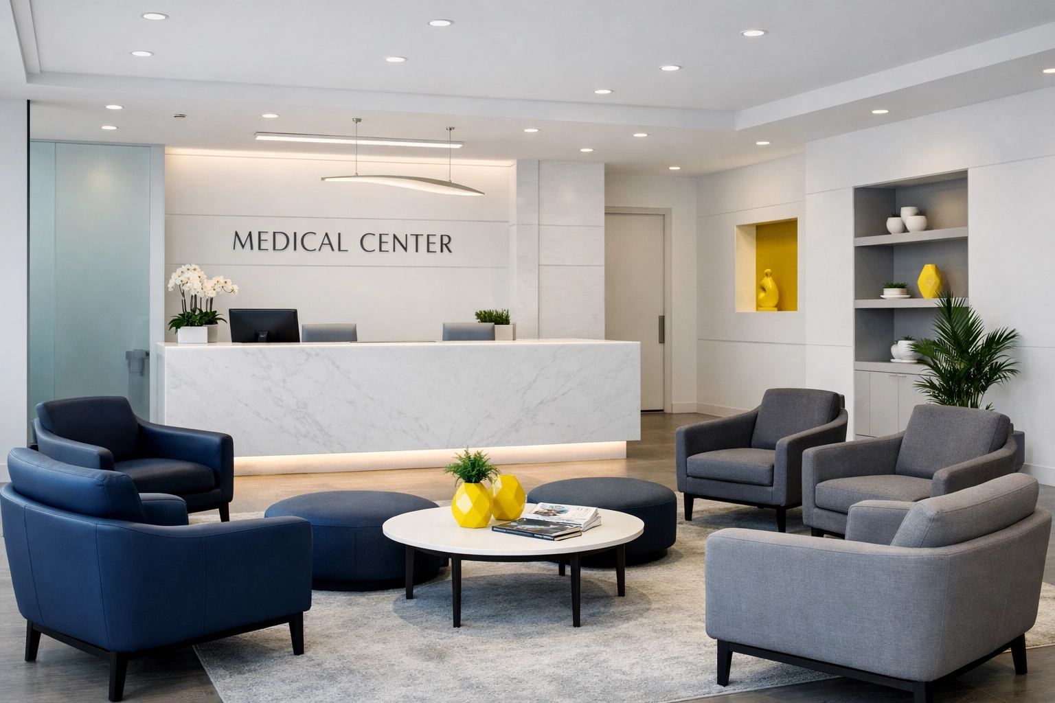 Clean and modern medical office reception area in Leominster providing a safe patient environment.