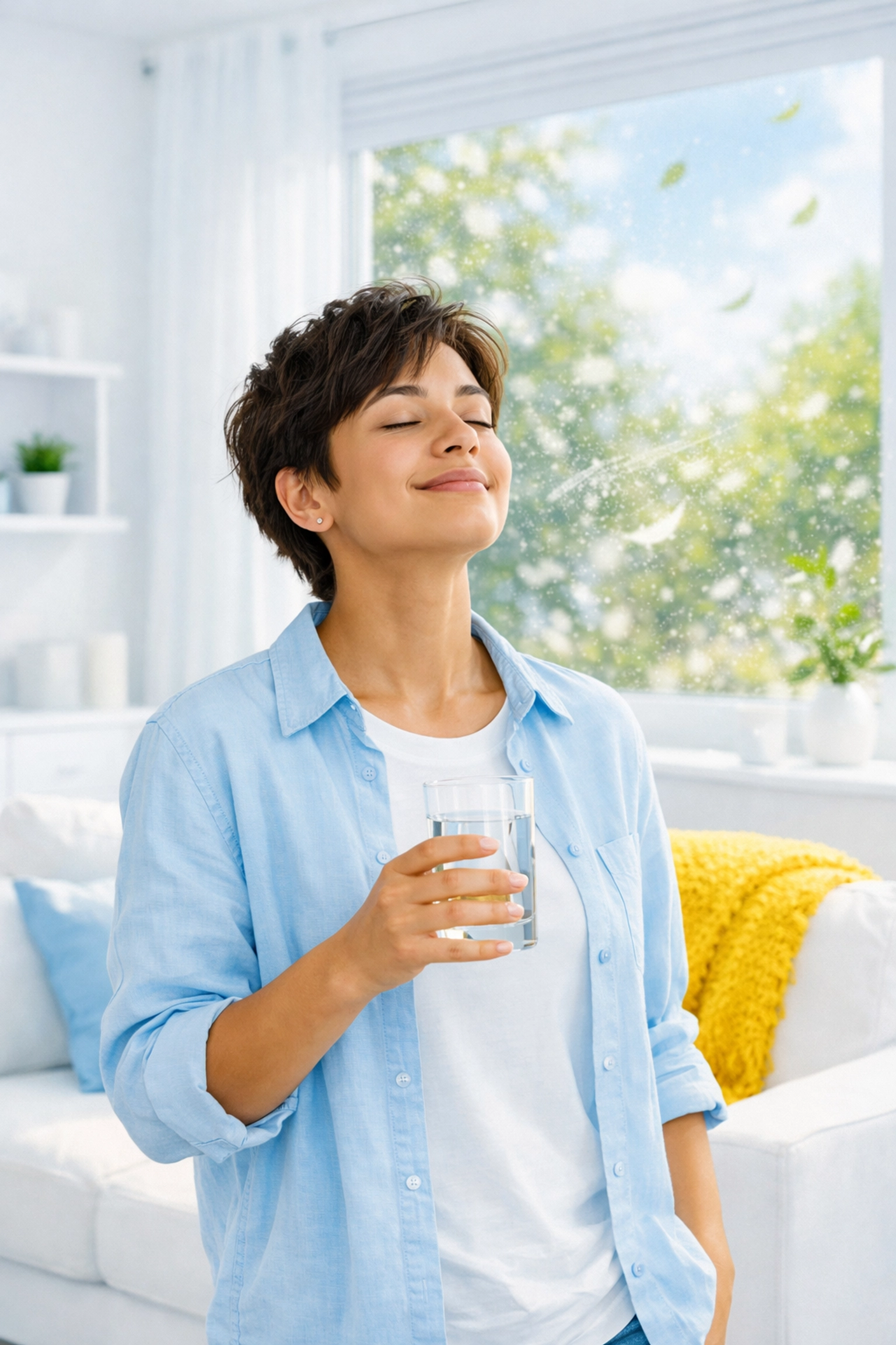 Homeowner breathing easy with improved indoor air quality and allergy protection in Western New York.