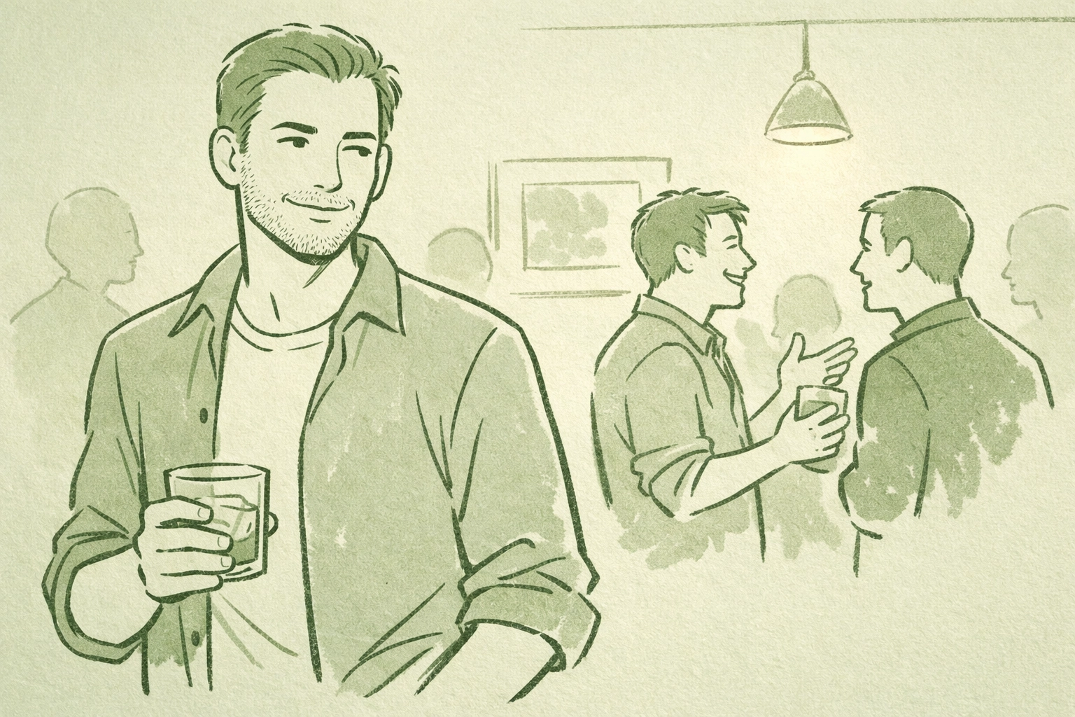 MM couple at party demonstrating healthy protective jealousy in gay marriage