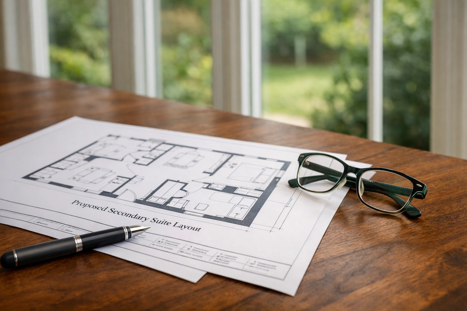 Strategic planning for an Ontario secondary suite conversion with architectural blueprints.