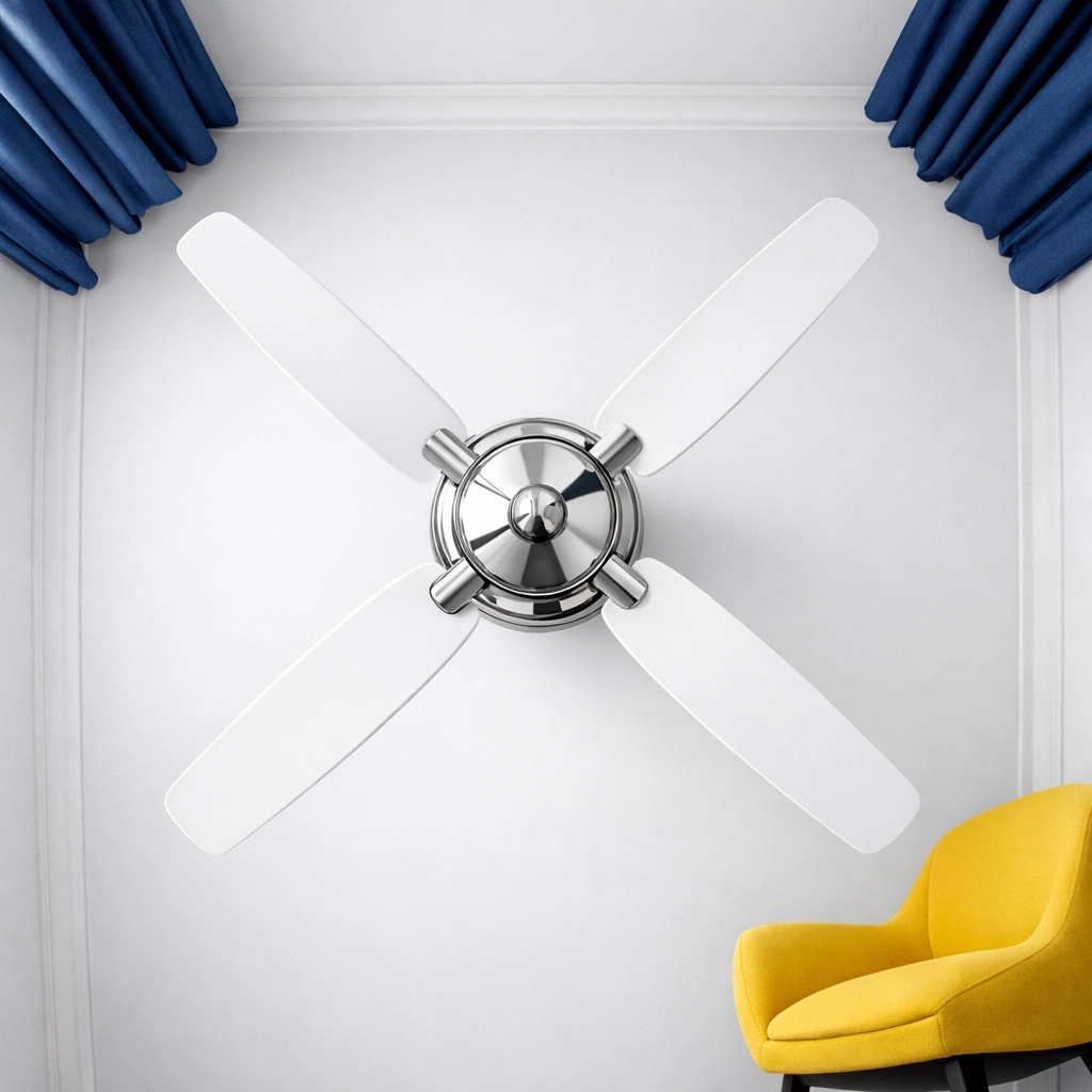 Low-angle view of a clean, balanced ceiling fan reflecting professional home maintenance standards.