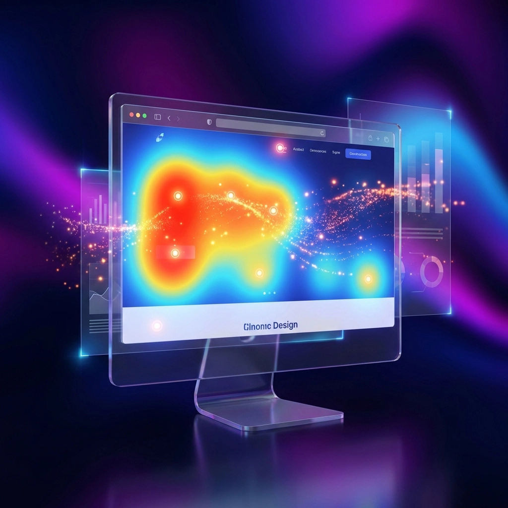 Website heat map display showing red and blue engagement zones to illustrate user activity and site hot spots.